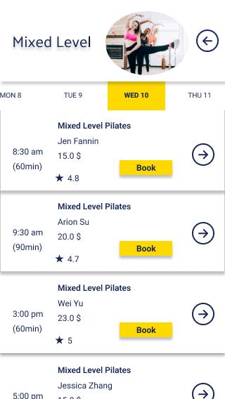 CoreLab class schedule shown in a static phone mockup