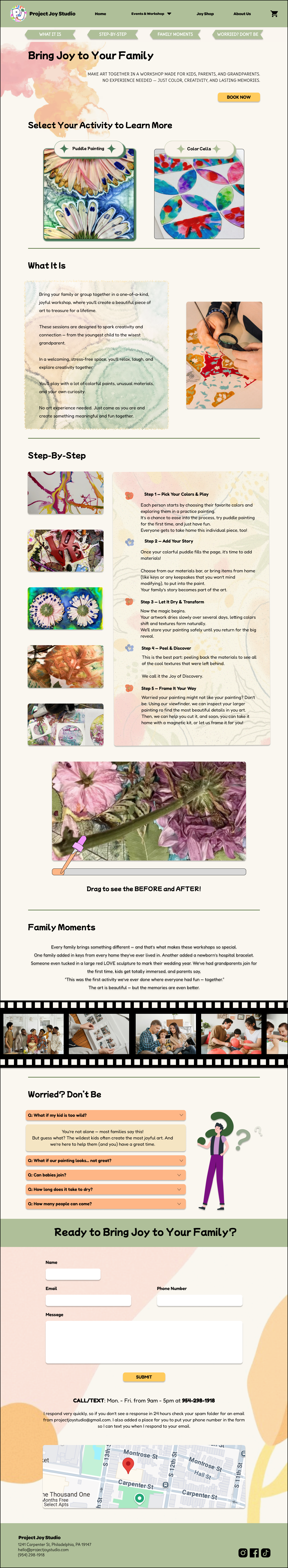 Project Joy Studio Private experiences page design
